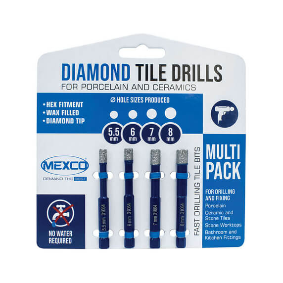 Mexco TDXCEL Wax Filled Diamond Tile Drill Bits (Hex Fit)