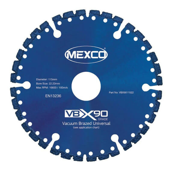 Mexco VBX90 115mm Vacuum Brazed Universal (Multi-Use) Diamond Blade