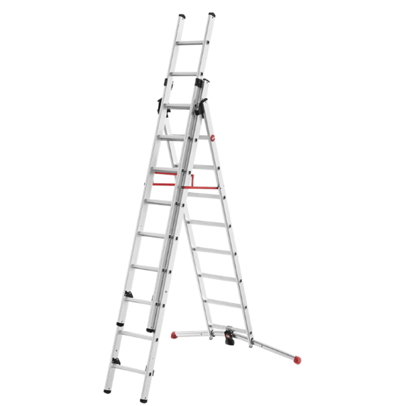 Hailo S100 Profilot Combination Ladder with Adjustable Stabiliser (2x9 + 1x8 Rung - 5.6m)