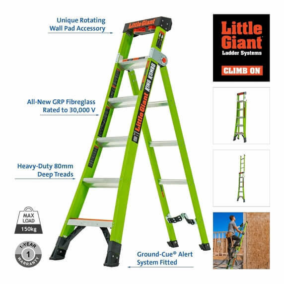 Little Giant King Kombo 5 Tread Industrial Fibreglass Combination Ladder (5+4 Rung - 2.9m)